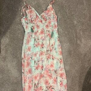 Light blue and pink long flowy dress